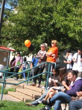 Mrs. Fernandez and Mrs. Paris watch the Homecoming Rally